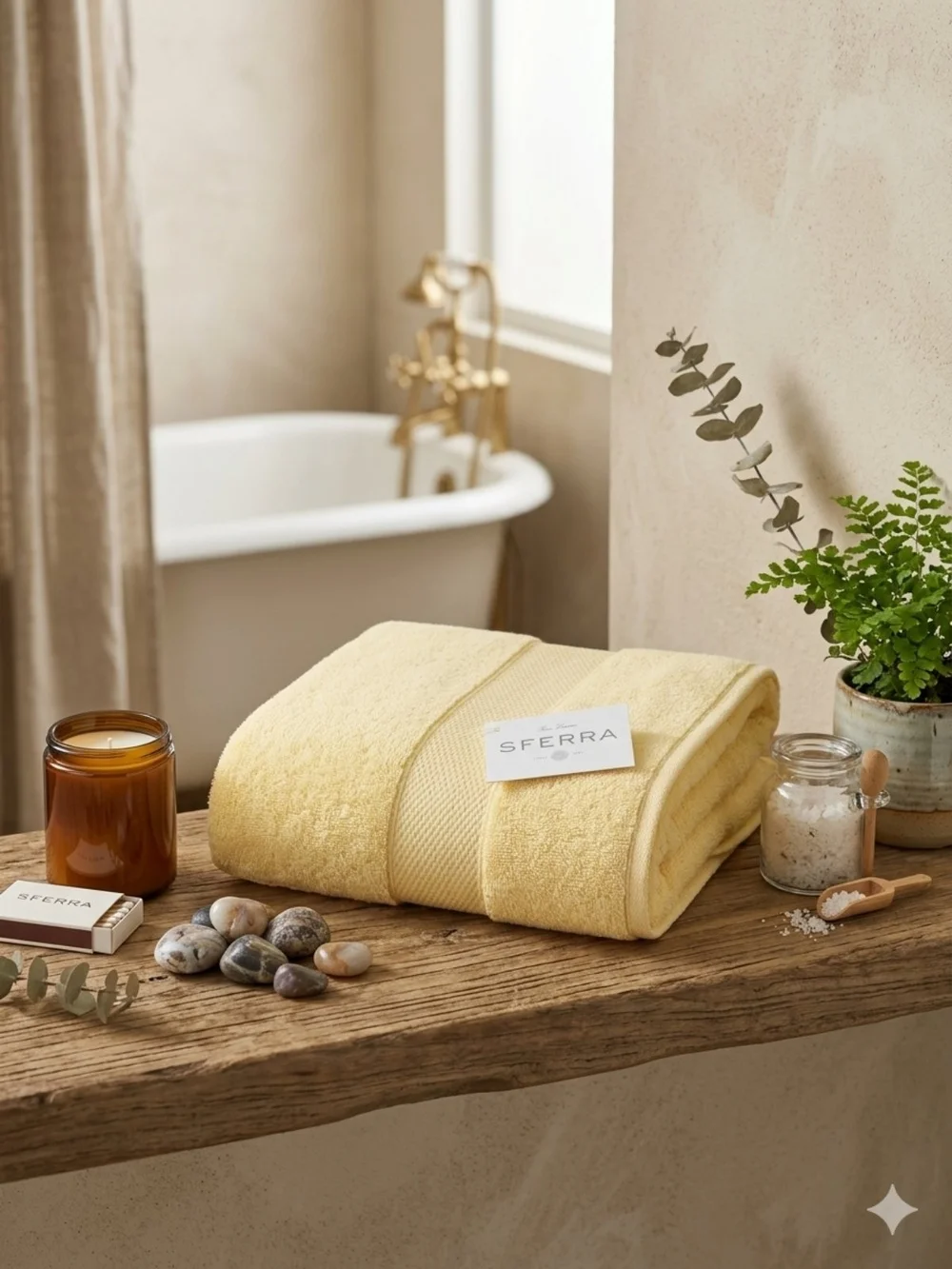 SFERRA Yellow Bath Towel - Soft Cotton Terry